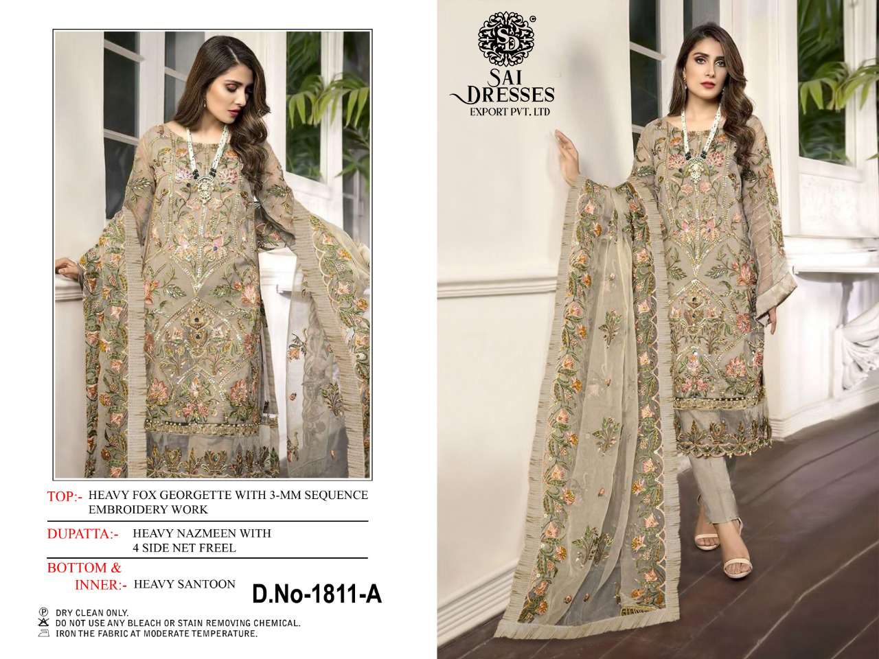 SAI DRESSES PRESENT D.NO 1811 A TO 1811 D FESTIVE WEAR EMBROIDERED PAKISTANI DESIGNER SUITS IN WHOLESALE RATE IN SURAT