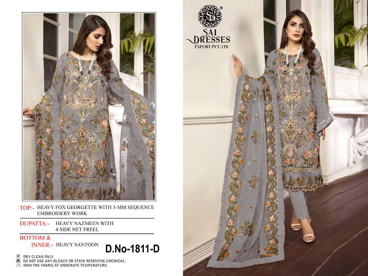 SAI DRESSES PRESENT D.NO 1811 A TO 1811 D FESTIVE WEAR EMBROIDERED PAKISTANI DESIGNER SUITS IN WHOLESALE RATE IN SURAT