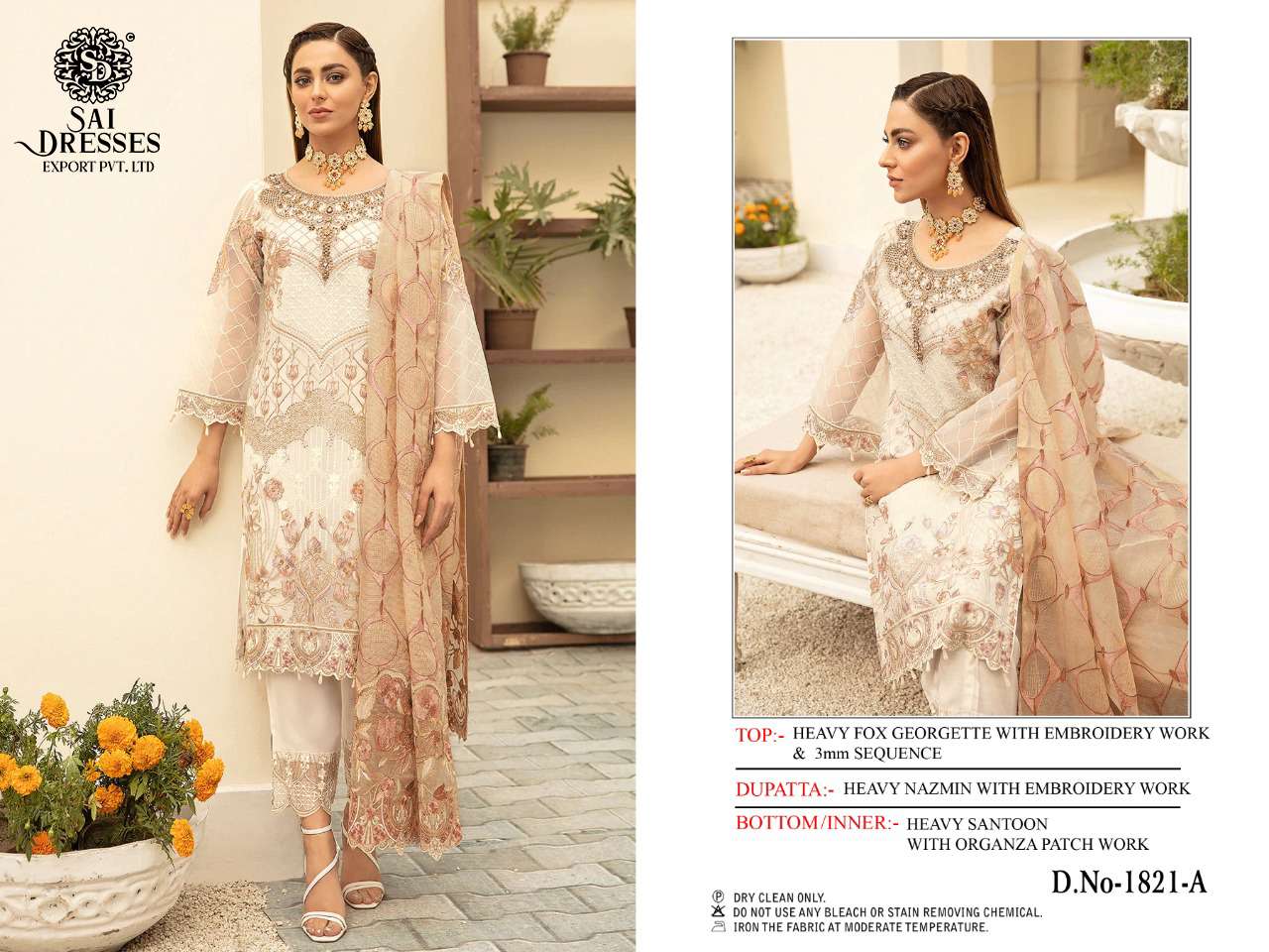 SAI DRESSES PRESENT D.NO 1821 A TO 1821 D FESTIVE WEAR EMBROIDERED PAKISTANI DESIGNER SUITS IN WHOLESALE RATE IN SURAT
