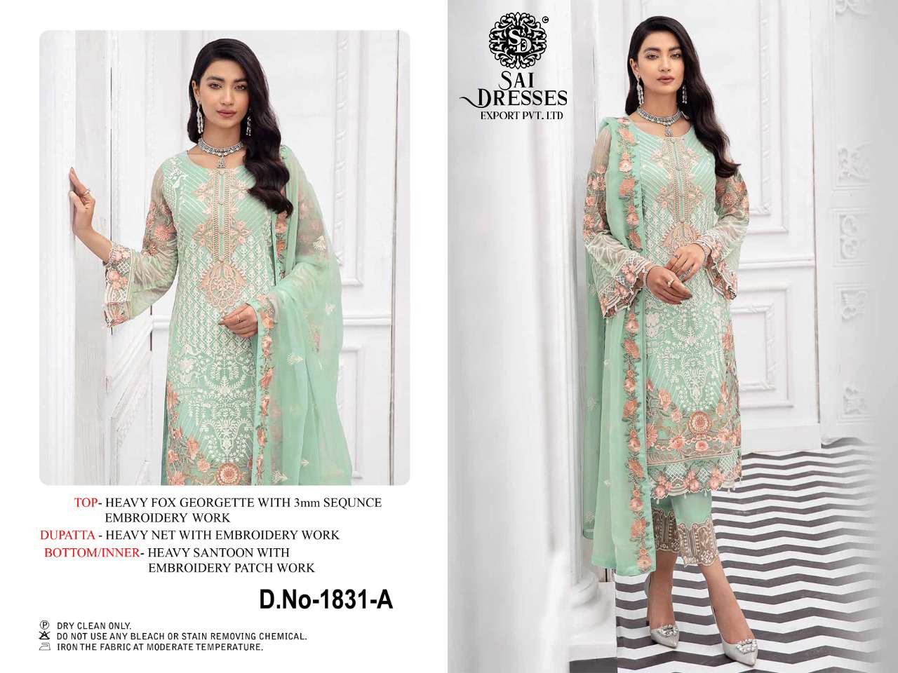 SAI DRESSES PRESENT D.NO 1831 A TO 1831 D FESTIVE WEAR EMBROIDERED PAKISTANI DESIGNER SUITS IN WHOLESALE RATE IN SURAT