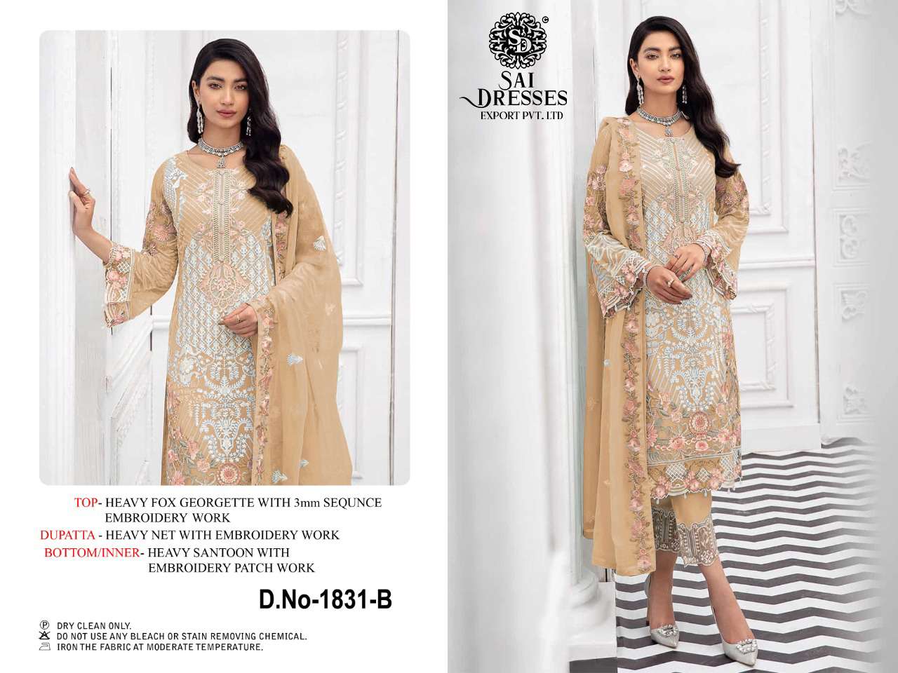 SAI DRESSES PRESENT D.NO 1831 A TO 1831 D FESTIVE WEAR EMBROIDERED PAKISTANI DESIGNER SUITS IN WHOLESALE RATE IN SURAT