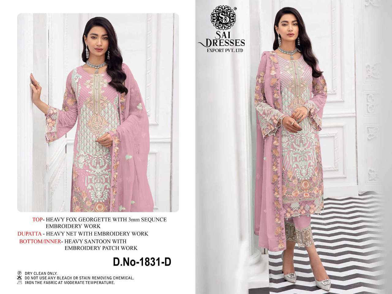 SAI DRESSES PRESENT D.NO 1831 A TO 1831 D FESTIVE WEAR EMBROIDERED PAKISTANI DESIGNER SUITS IN WHOLESALE RATE IN SURAT