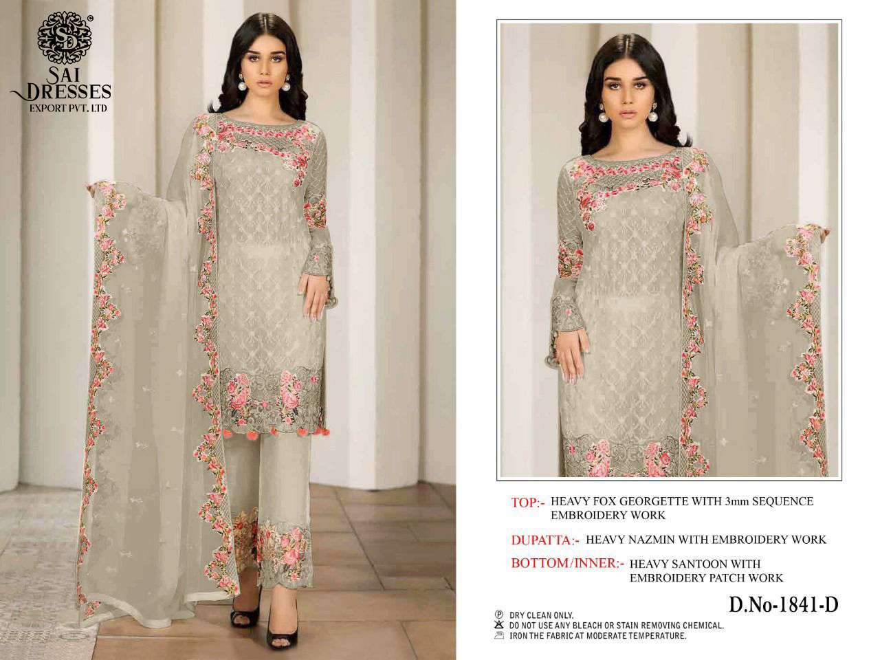 SAI DRESSES PRESENT D.NO 1841 A TO 1841 D PARTY WEAR EMBROIDERED PAKISTANI DESIGNER SUITS IN WHOLESALE RATE IN SURAT