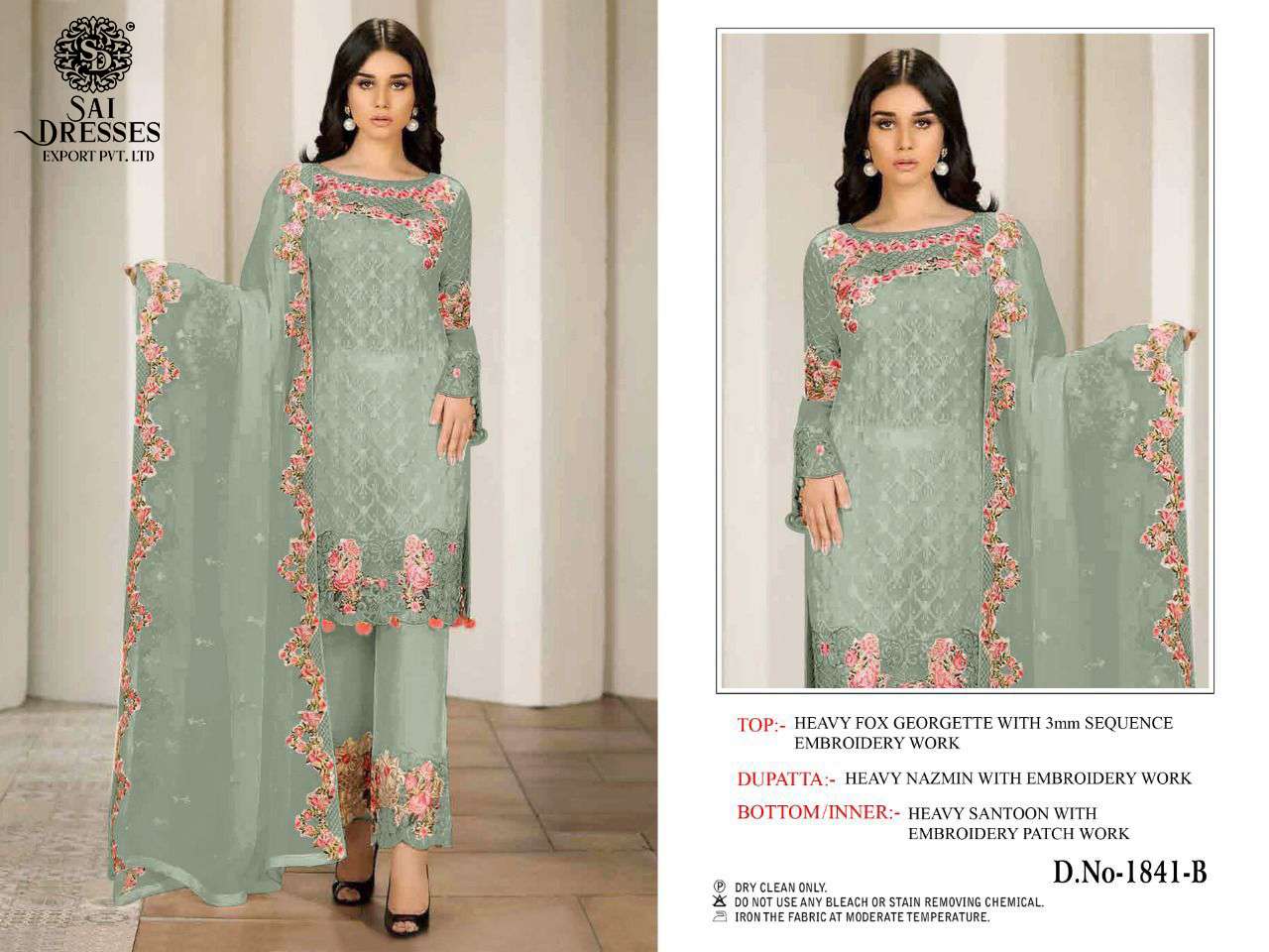 SAI DRESSES PRESENT D.NO 1841 A TO 1841 D PARTY WEAR EMBROIDERED PAKISTANI DESIGNER SUITS IN WHOLESALE RATE IN SURAT