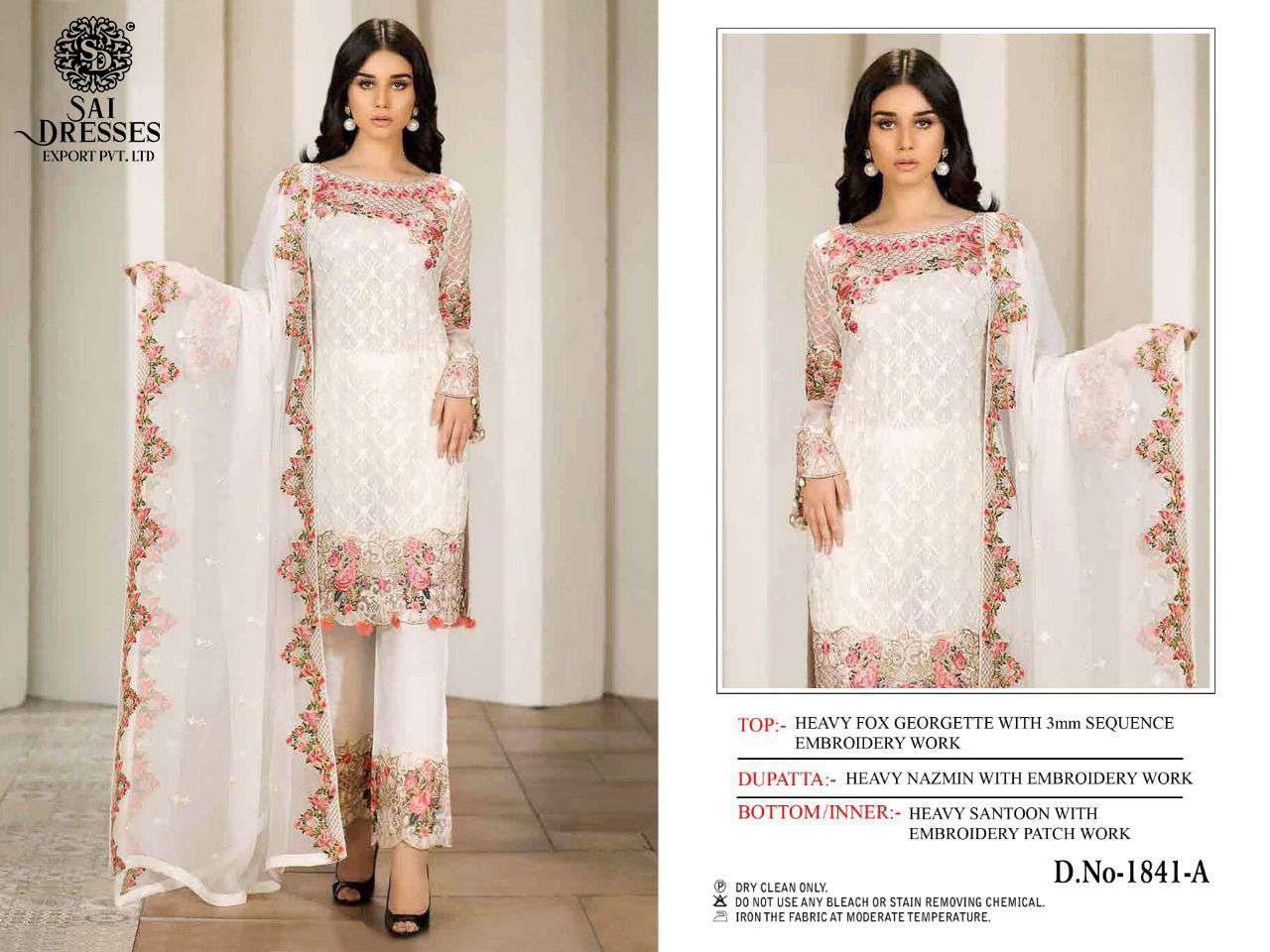SAI DRESSES PRESENT D.NO 1841 A TO 1841 D PARTY WEAR EMBROIDERED PAKISTANI DESIGNER SUITS IN WHOLESALE RATE IN SURAT