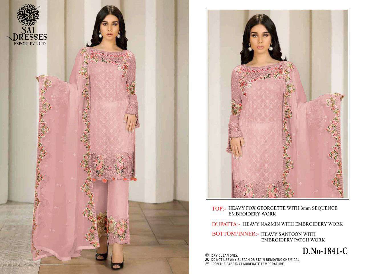 SAI DRESSES PRESENT D.NO 1841 A TO 1841 D PARTY WEAR EMBROIDERED PAKISTANI DESIGNER SUITS IN WHOLESALE RATE IN SURAT
