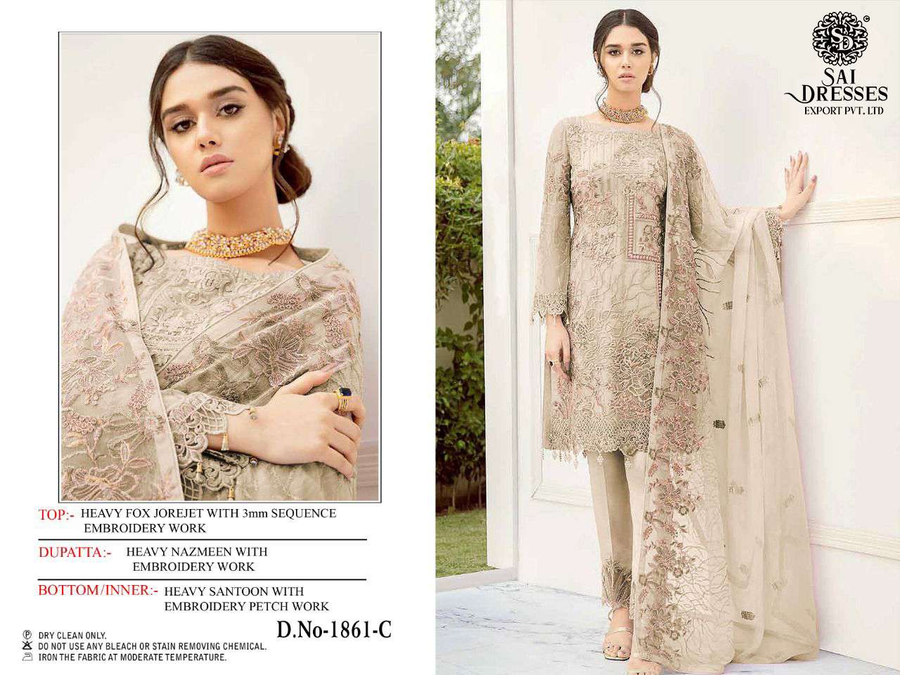 SAI DRESSES PRESENT D.NO 1841 A TO 1841 D WEDDING WEAR EMBROIDERED PAKISTANI DESIGNER SUITS IN WHOLESALE RATE IN SURAT