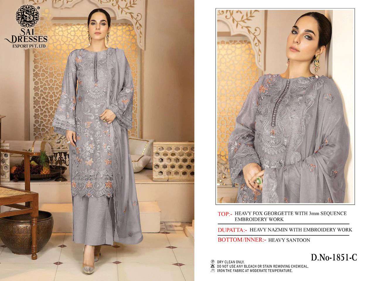 SAI DRESSES PRESENT D.NO 1851 A TO 1851 D PARTY WEAR EMBROIDERED PAKISTANI DESIGNER SUITS IN WHOLESALE RATE IN SURAT