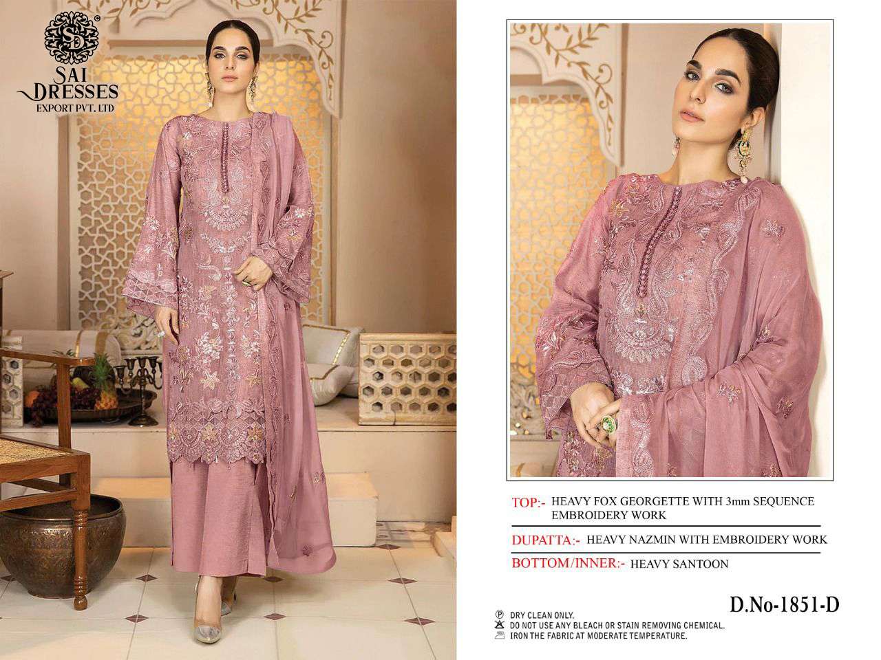 SAI DRESSES PRESENT D.NO 1851 A TO 1851 D PARTY WEAR EMBROIDERED PAKISTANI DESIGNER SUITS IN WHOLESALE RATE IN SURAT