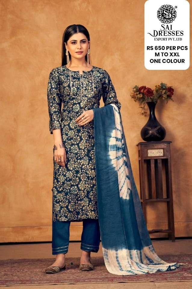 SAI DRESSES PRESENT D.NO 402 READY TO WEAR FANCY DESIGNER COMBO DRESS IN WHOLESALE RATE IN SURAT