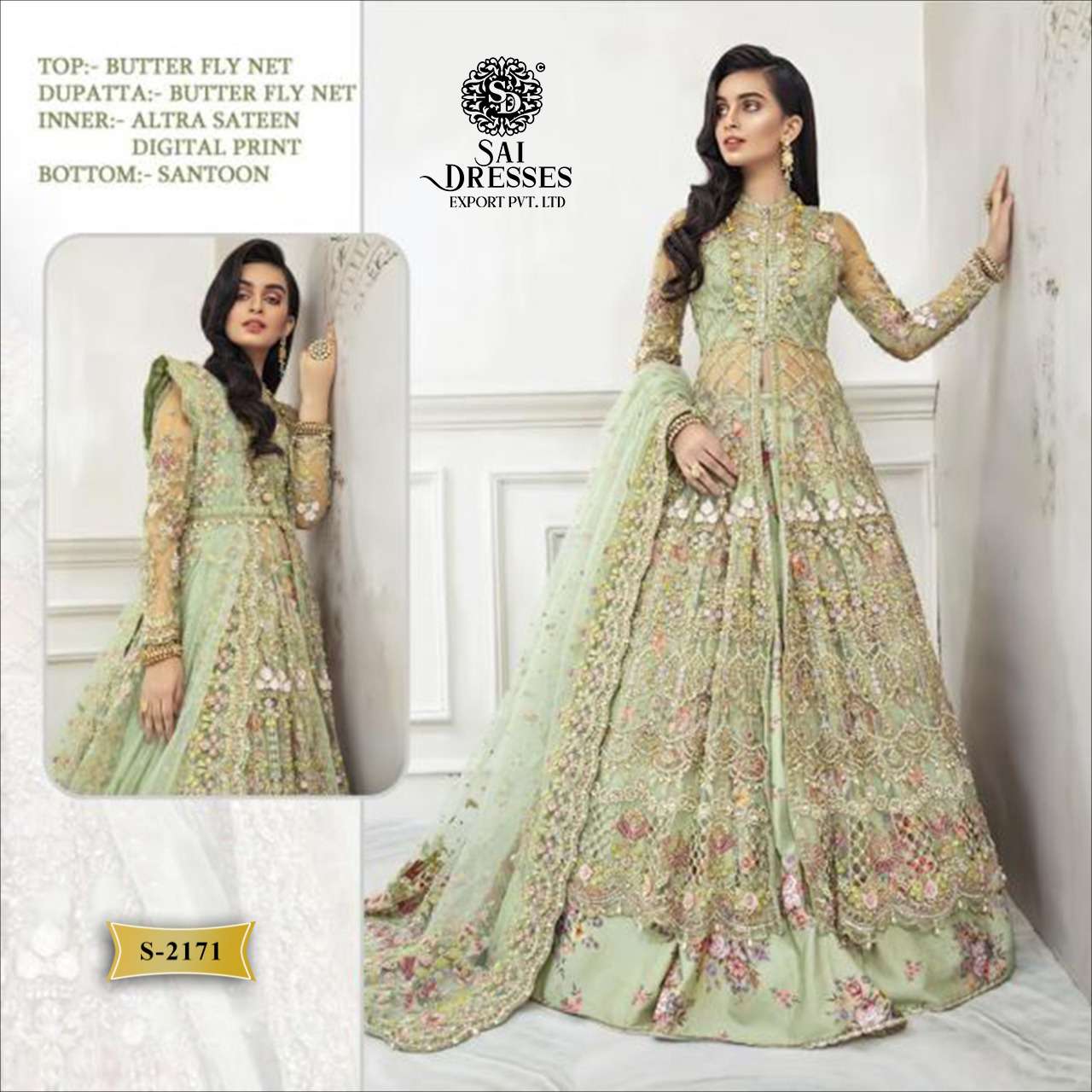  SAI DRESSES PRESENT D.NO S - 2171 TO S - 2171 D SEMI STITCHED WEDDING WEAR PAKISTANI DESIGNER SUITS IN WHOLESALE RATE IN SURAT