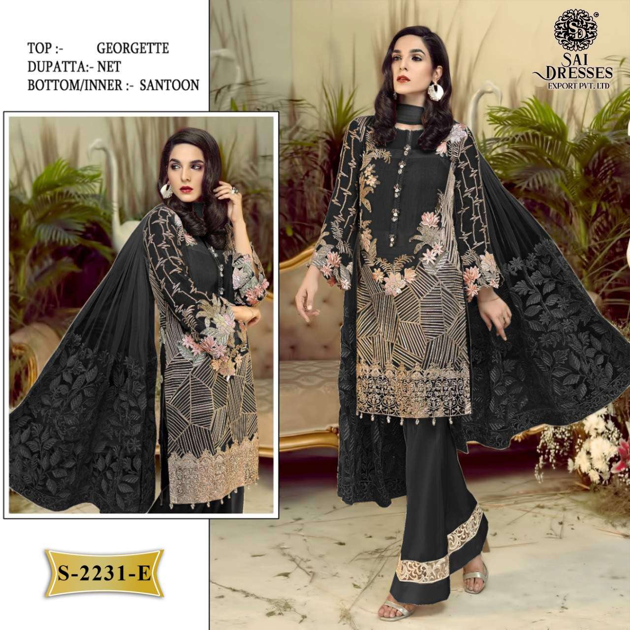 SAI DRESSES PRESENT D.NO S - 2231 TO S - 2231 E DESIGNER PAKISTANI COLLECTION IN WHOLESALE RATE IN SURAT