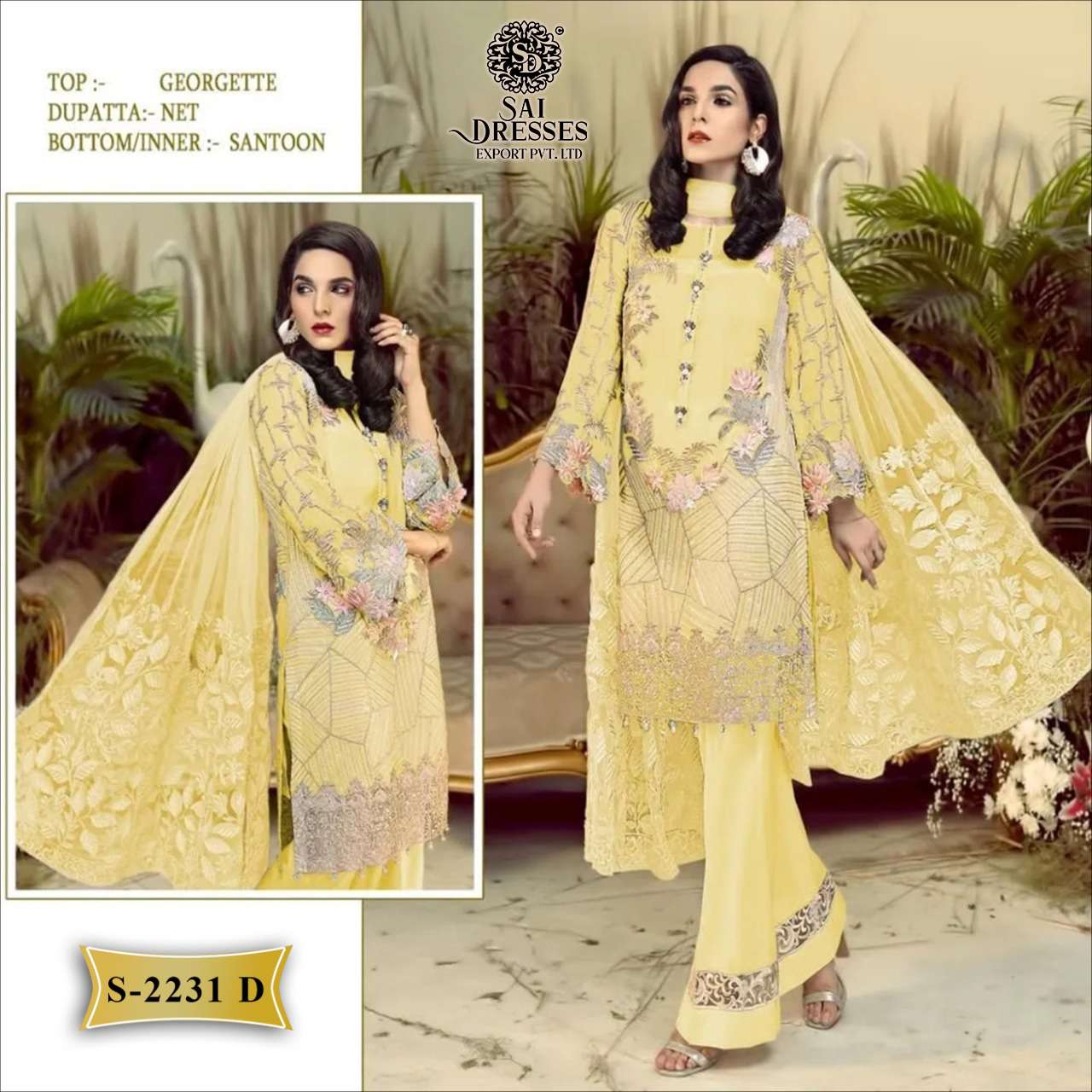 SAI DRESSES PRESENT D.NO S - 2231 TO S - 2231 E DESIGNER PAKISTANI COLLECTION IN WHOLESALE RATE IN SURAT