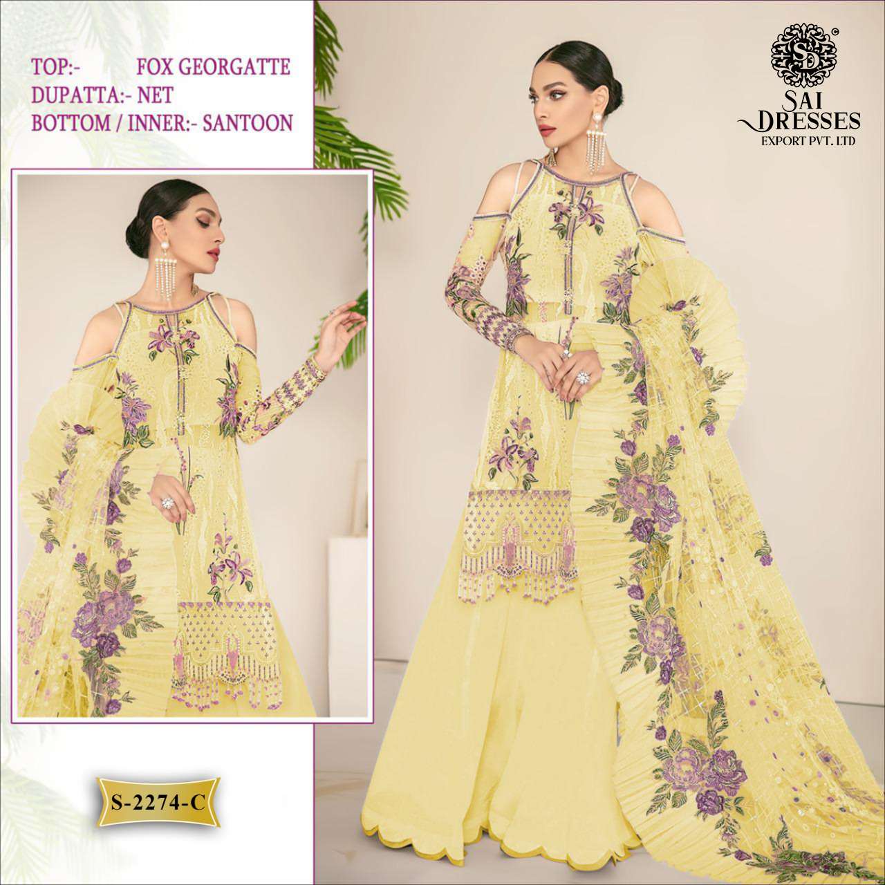  SAI DRESSES PRESENT D.NO S - 2274 TO S - 2274 D PARTY WEAR DESIGNER PAKISTANI COLLECTION IN WHOLESALE RATE IN SURAT