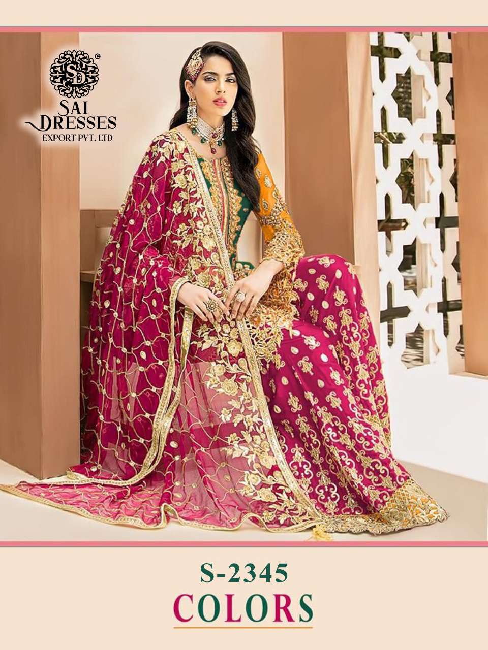  SAI DRESSES PRESENT D.NO S - 2345 B TO S - 2345 E SEMI STITCHED WEDDING WEAR PAKISTANI DESIGNER SUITS IN WHOLESALE RATE IN SURAT
