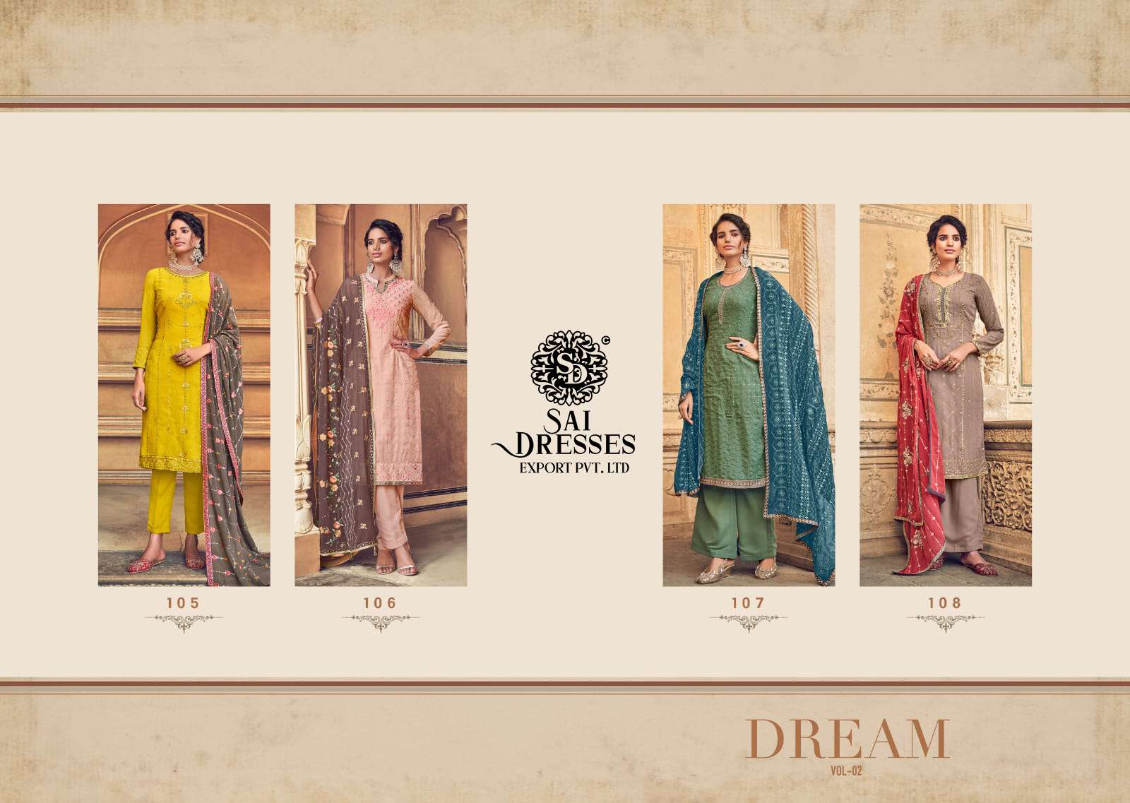 SAI DRESSES PRESENT DREAM VOL 2 EXCLUSIVE EMBROIDERED PARTY WEAR DESIGNER SUITS IN WHOLESALE RATE IN SURAT 