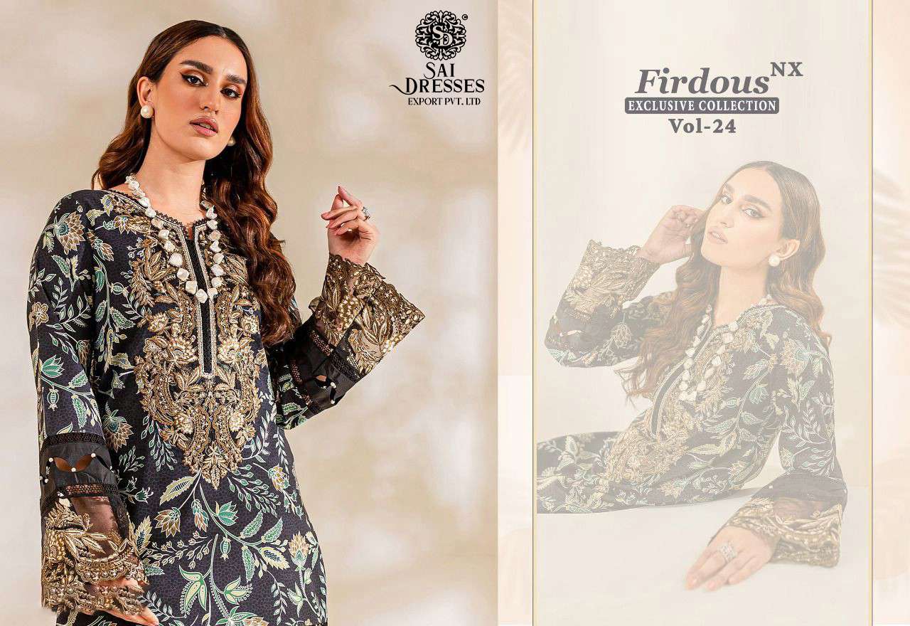 SAI DRESSES PRESENT FIRDOUS EXCLUSIVE COLLECTION NX VOL 24 PURE COTTON PRINTED PAKISTANI DESIGNER SUITS IN WHOLESALE RATE IN SURAT