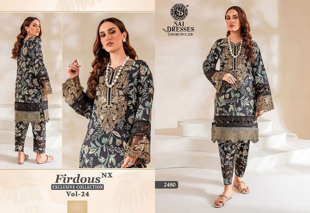 SAI DRESSES PRESENT FIRDOUS EXCLUSIVE COLLECTION NX VOL 24 PURE COTTON PRINTED PAKISTANI DESIGNER SUITS IN WHOLESALE RATE IN SURAT