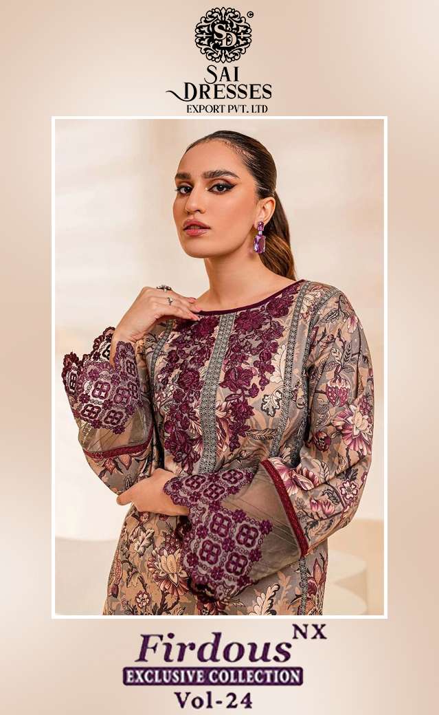 SAI DRESSES PRESENT FIRDOUS EXCLUSIVE COLLECTION NX VOL 24 PURE COTTON PRINTED PAKISTANI DESIGNER SUITS IN WHOLESALE RATE IN SURAT