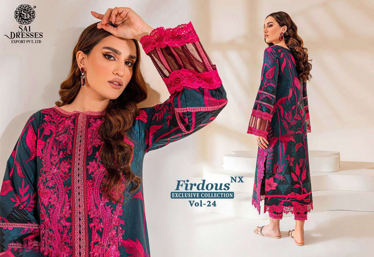 SAI DRESSES PRESENT FIRDOUS EXCLUSIVE COLLECTION NX VOL 24 PURE COTTON PRINTED PAKISTANI DESIGNER SUITS IN WHOLESALE RATE IN SURAT