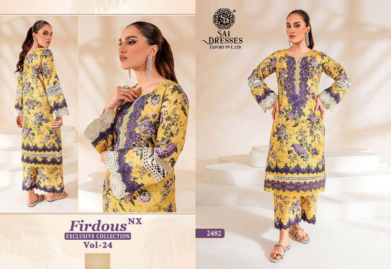 SAI DRESSES PRESENT FIRDOUS EXCLUSIVE COLLECTION NX VOL 24 PURE COTTON PRINTED PAKISTANI DESIGNER SUITS IN WHOLESALE RATE IN SURAT