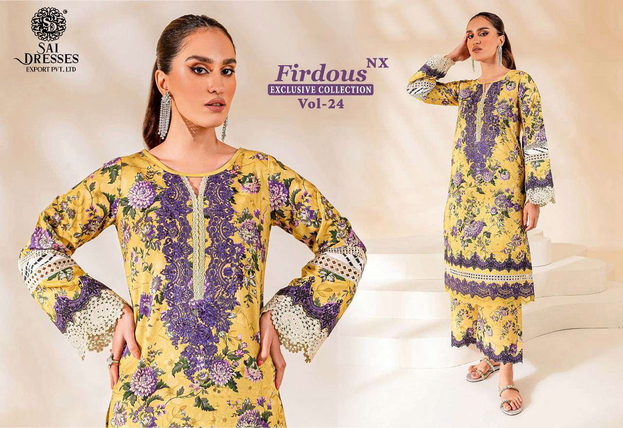 SAI DRESSES PRESENT FIRDOUS EXCLUSIVE COLLECTION NX VOL 24 PURE COTTON PRINTED PAKISTANI DESIGNER SUITS IN WHOLESALE RATE IN SURAT