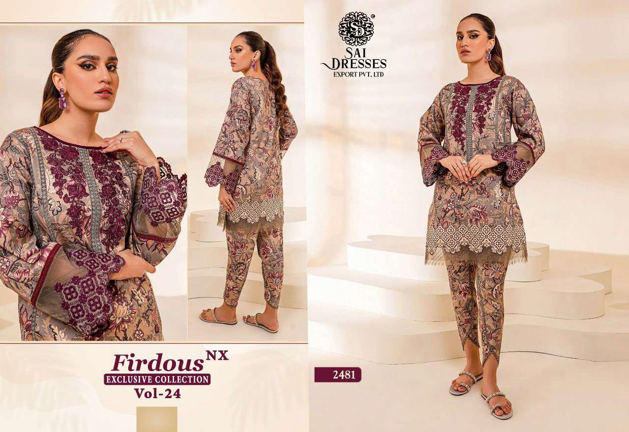 SAI DRESSES PRESENT FIRDOUS EXCLUSIVE COLLECTION NX VOL 24 PURE COTTON PRINTED PAKISTANI DESIGNER SUITS IN WHOLESALE RATE IN SURAT