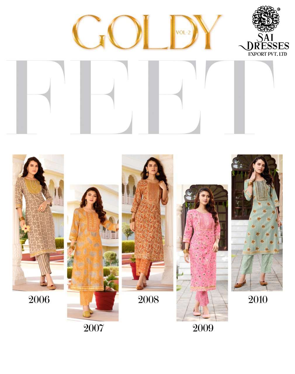 SAI DRESSES PRESENT GOLDY VOL 2 READY TO WEAR DESIGNER KURTI WITH PANT IN WHOLESALE RATE IN SURAT 