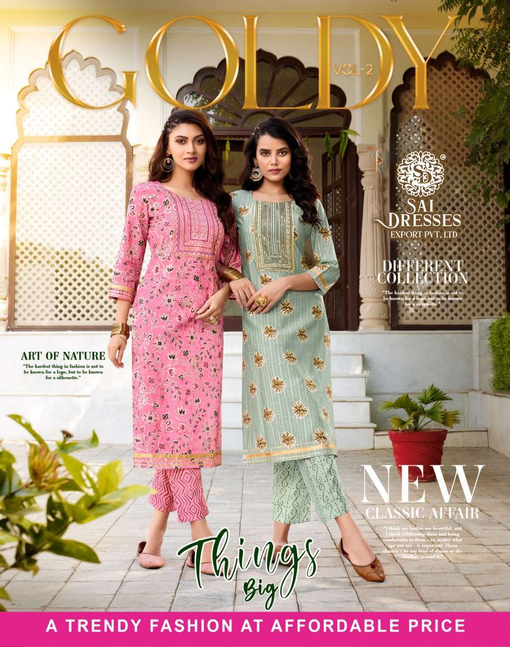 SAI DRESSES PRESENT GOLDY VOL 2 READY TO WEAR DESIGNER KURTI WITH PANT IN WHOLESALE RATE IN SURAT 