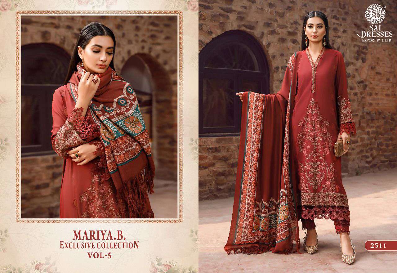 SAI DRESSES PRESENT MARIA B EXCLUSIVE COLLECTION VOL 5 HEAVY KASMIRI SELF EMBROIDERED DESIGNER PAKISTANI SALWAR SUITS IN WHOLESALE RATE IN SURAT