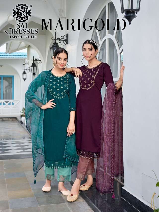 SAI DRESSES PRESENT MARIGOLD READY TO FESTIVE WEAR PANT STYLE DESIGNER SUITS IN WHOLESALE RATE IN SURAT