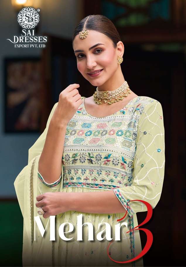 SAI DRESSES PRESENT MEHAR VOL 3 READYMADE PLAZO STYLE NAIRA CUT DESIGNER 3 PIECE CONCEPT IN WHOLESALE RATE IN SURAT 