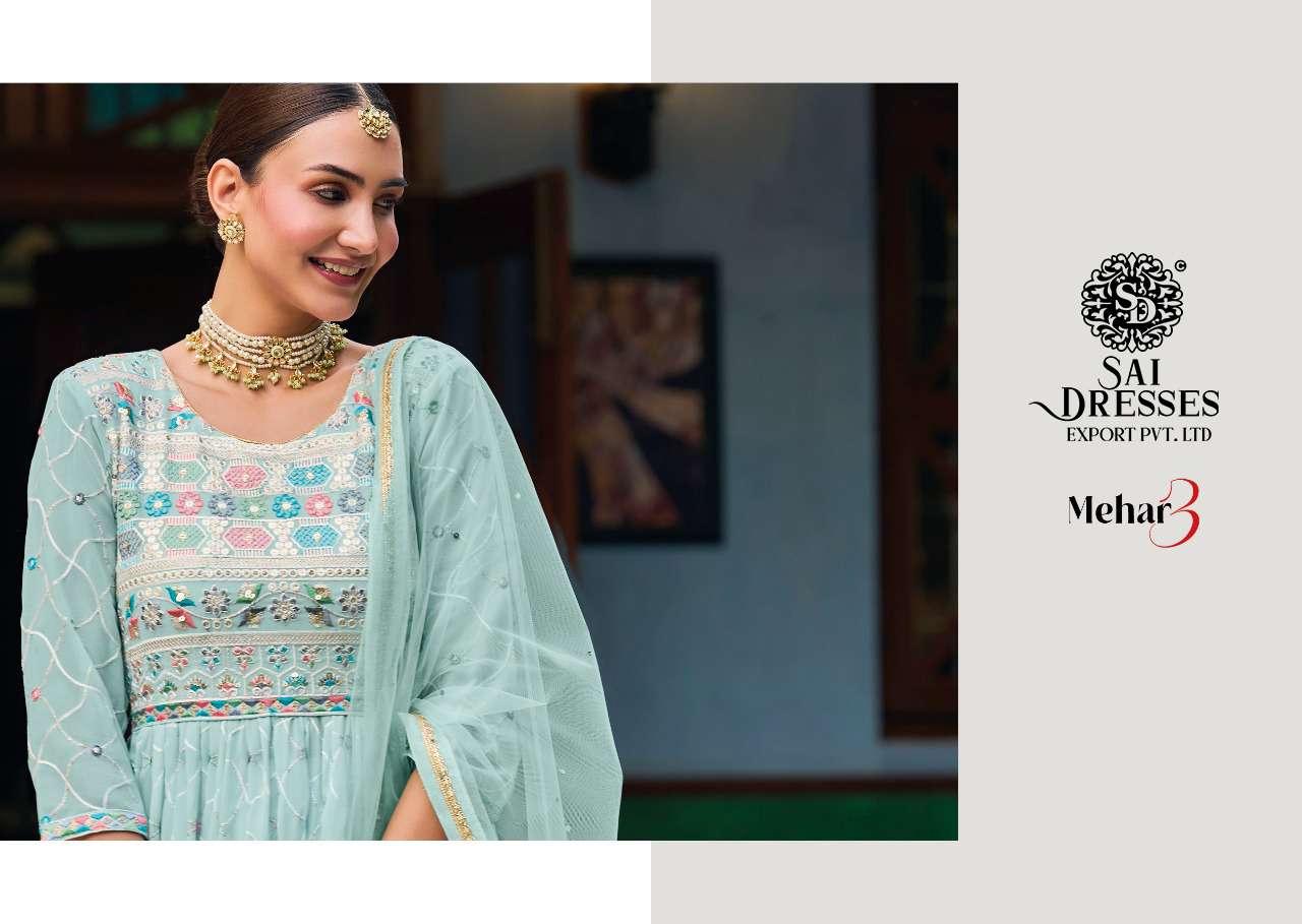 SAI DRESSES PRESENT MEHAR VOL 3 READYMADE PLAZO STYLE NAIRA CUT DESIGNER 3 PIECE CONCEPT IN WHOLESALE RATE IN SURAT 