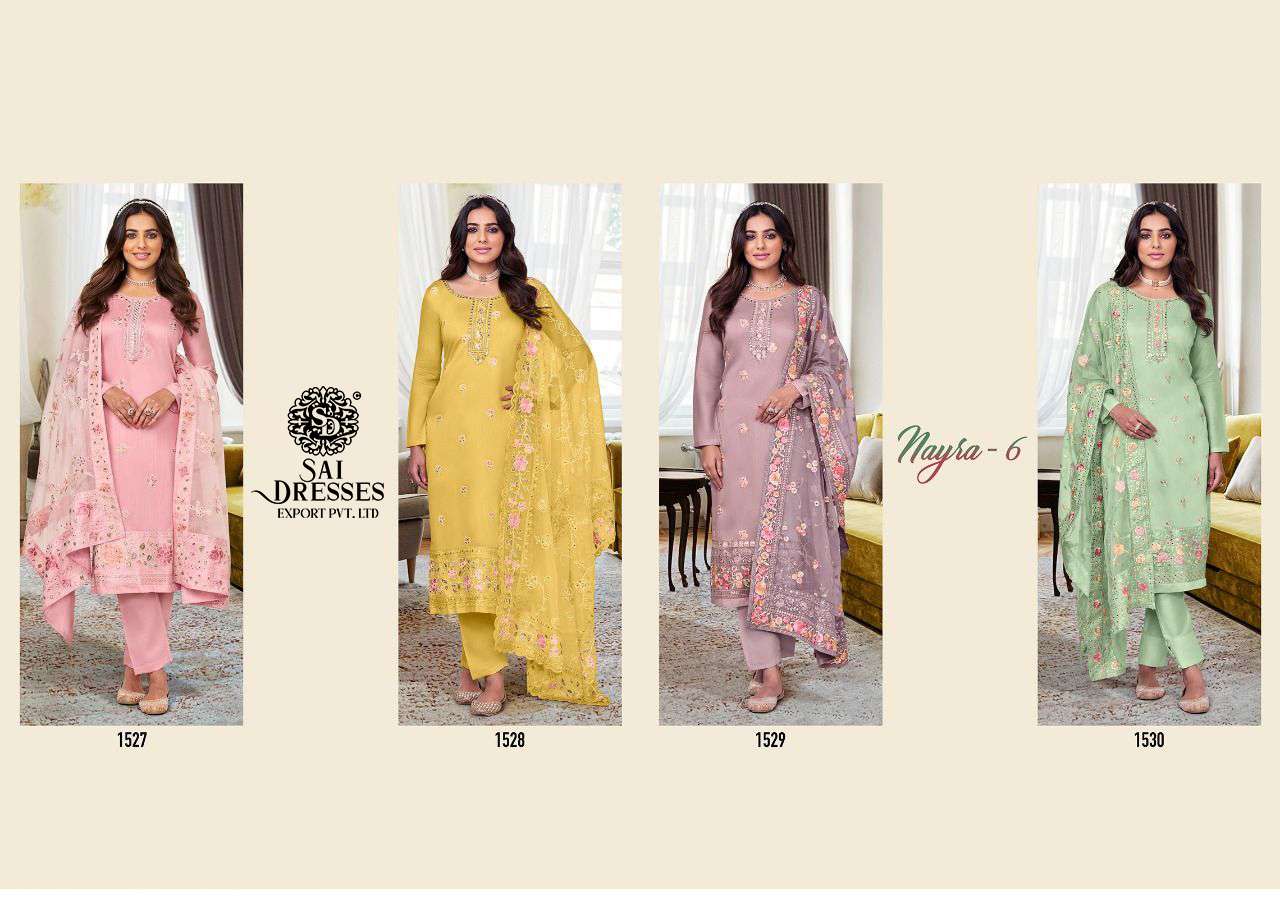 SAI DRESSES PRESENT NAYRA VOL 6 SEMI STITCHED PANT STYLE DESIGNER SUITS IN WHOLESALE RATE IN SURAT 