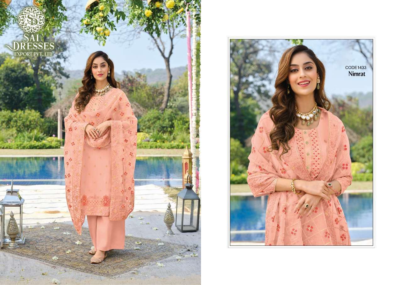 SAI DRESSES PRESENT NIMRAT PURE VISCOSE ORGANZA WITH EMBROIDERED SEMI STITCHED DESIGNER SALWAR SUITS IN WHOLESALE RATE IN SURAT