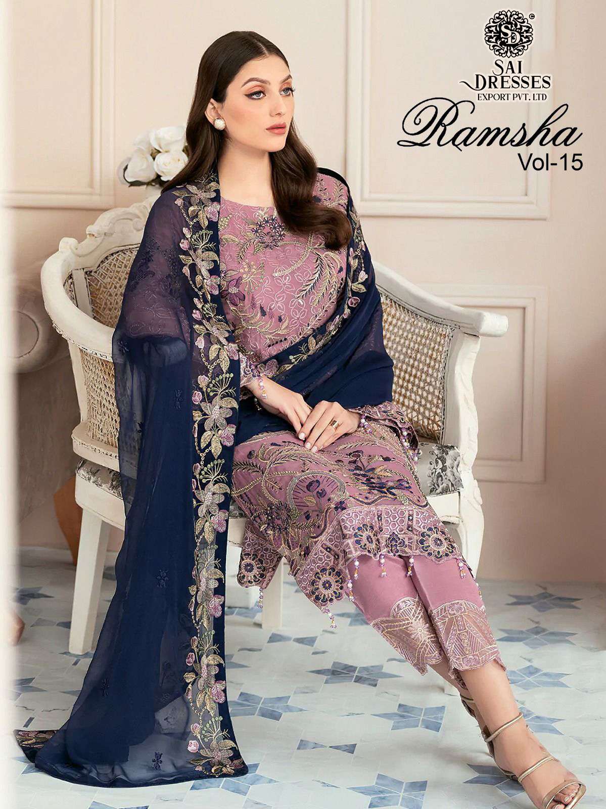 SAI DRESSES PRESENT RAMSHA VOL 15 FESTIVE WEAR SEMI STITCHED PAKISTANI SALWAR SUITS IN WHOLESALE RATE IN SURAT