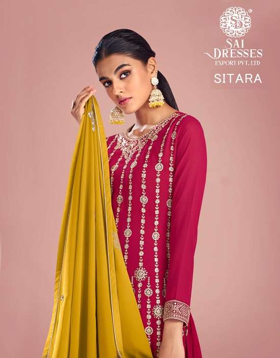 SAI DRESSES PRESENT SITARA READYMADE FESTIVE WEAR  SHARARA STYLE DESIGNER SUITS IN WHOLESALE RATE IN SURAT