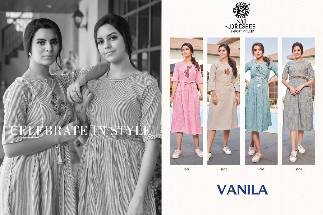 SAI DRESSES PRESENT VANILA READY TO STYLISH WEAR LATEST ONE PIECE CONCEPT  LONG DESIGNER KURTI COLLECTION IN WHOLESALE RATE IN SURAT