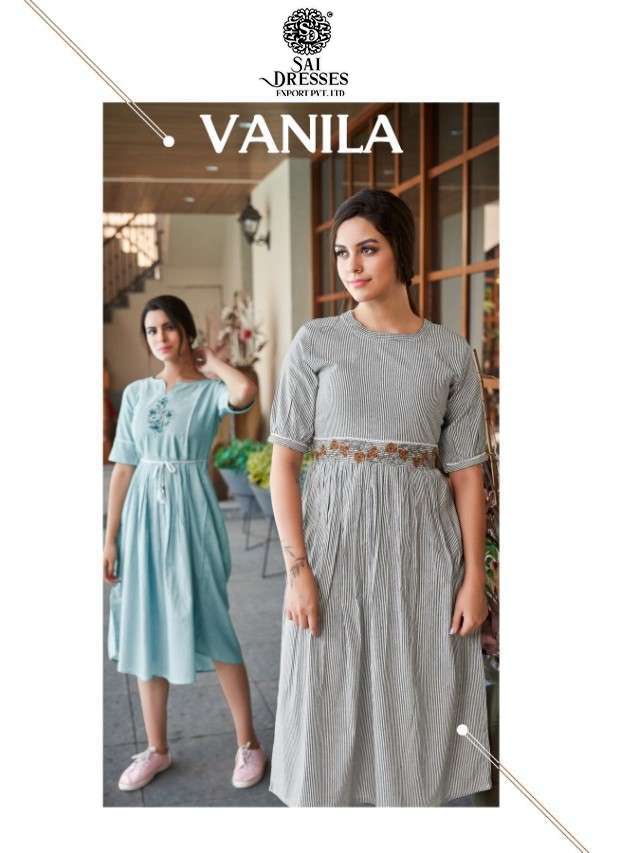 SAI DRESSES PRESENT VANILA READY TO STYLISH WEAR LATEST ONE PIECE CONCEPT  LONG DESIGNER KURTI COLLECTION IN WHOLESALE RATE IN SURAT