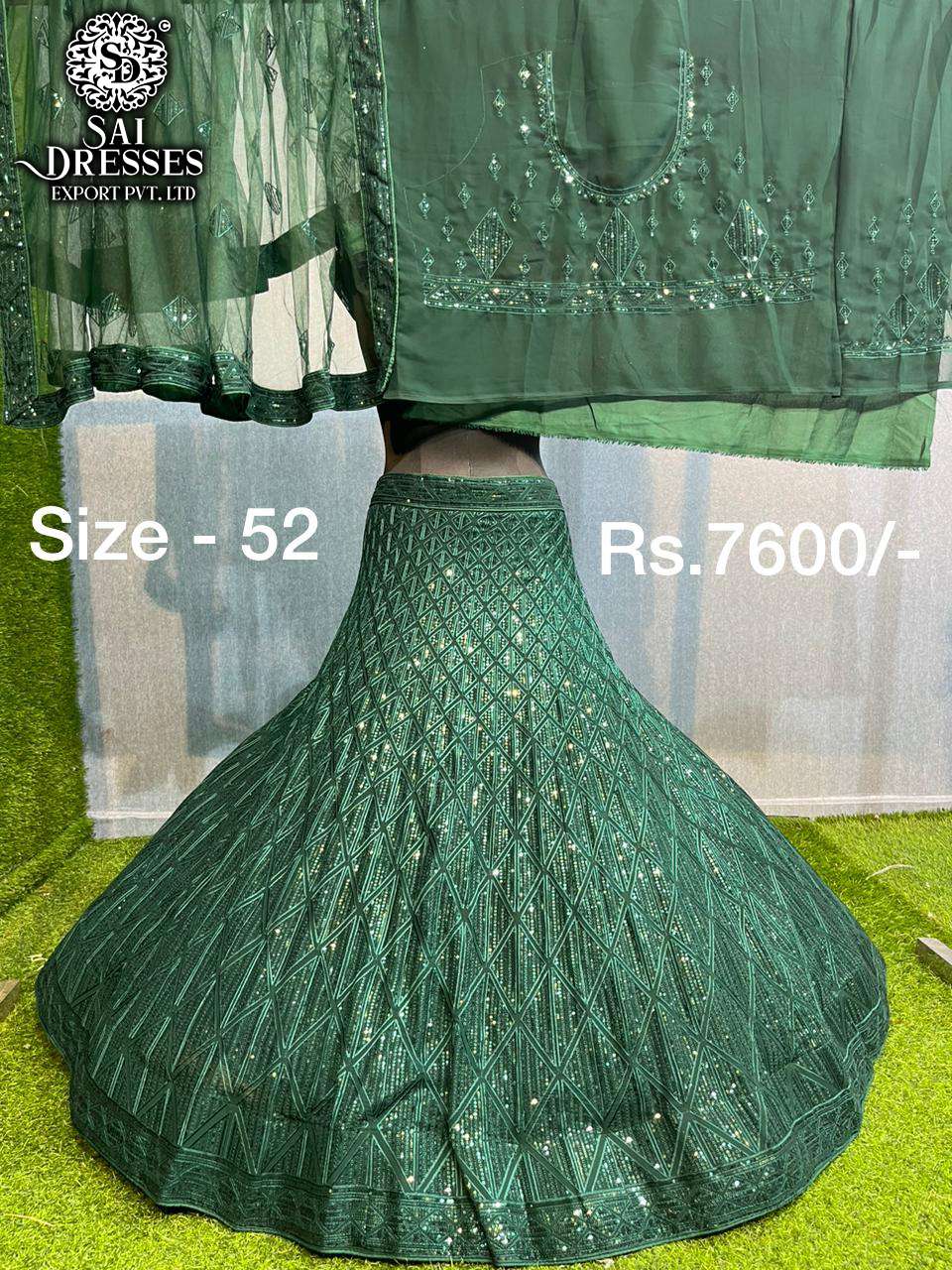 SAI DRESSES PRESENT WEDDING WEAR BEAUTIFUL GREEN DESIGNER LEHENGA COLLECTION IN WHOLESALE RATE IN SURAT