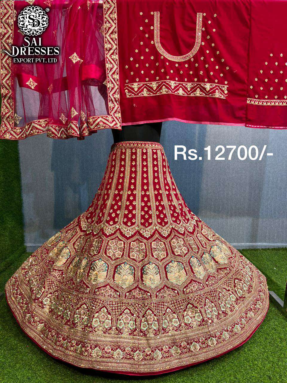 SAI DRESSES PRESENT WEDDING WEAR BEAUTIFUL RED DESIGNER LEHENGA COLLECTION IN WHOLESALE RATE IN SURAT
