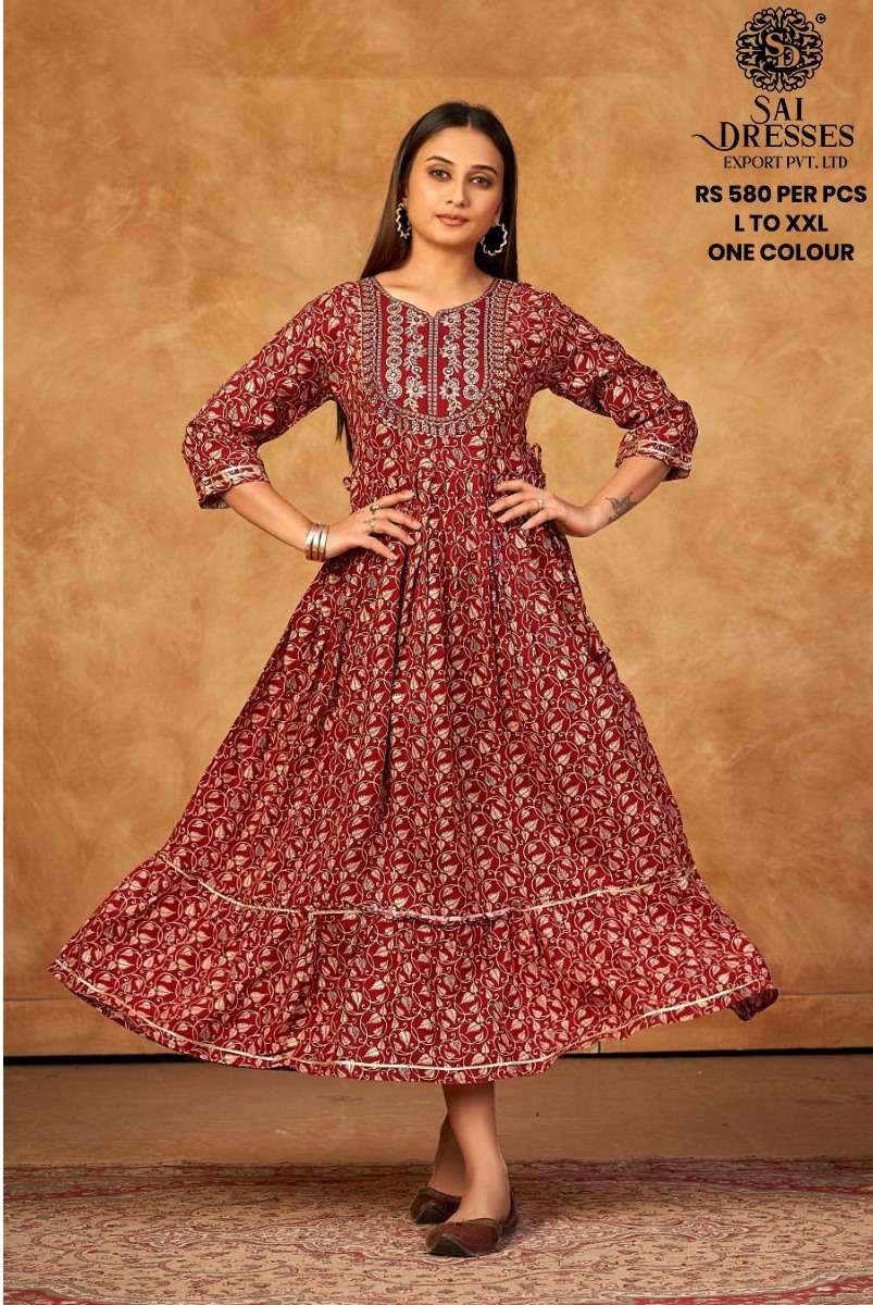 SAI DRESSES PRESENT D.NO 702 FANCY LONG DESIGNER KURTI COMBO COLLECTION IN WHOLESALE RATE IN SURAT