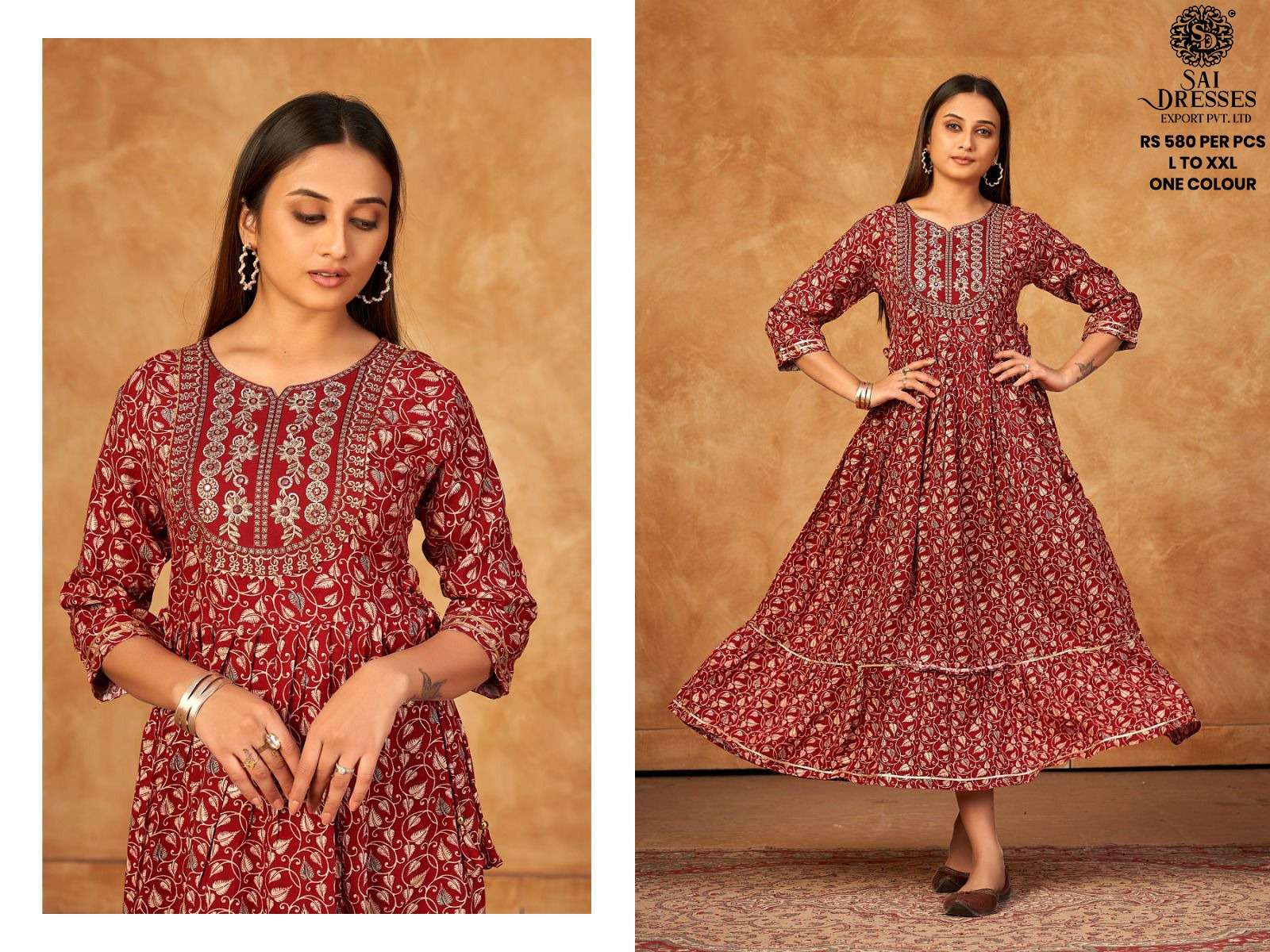 SAI DRESSES PRESENT D.NO 702 FANCY LONG DESIGNER KURTI COMBO COLLECTION IN WHOLESALE RATE IN SURAT