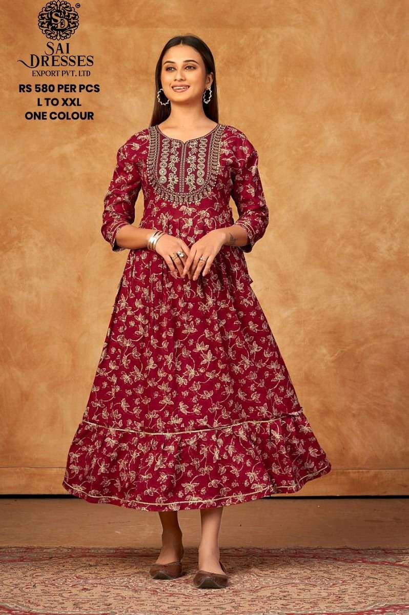 SAI DRESSES PRESENT D.NO 704 FANCY LONG DESIGNER KURTI COMBO COLLECTION IN WHOLESALE RATE IN SURAT