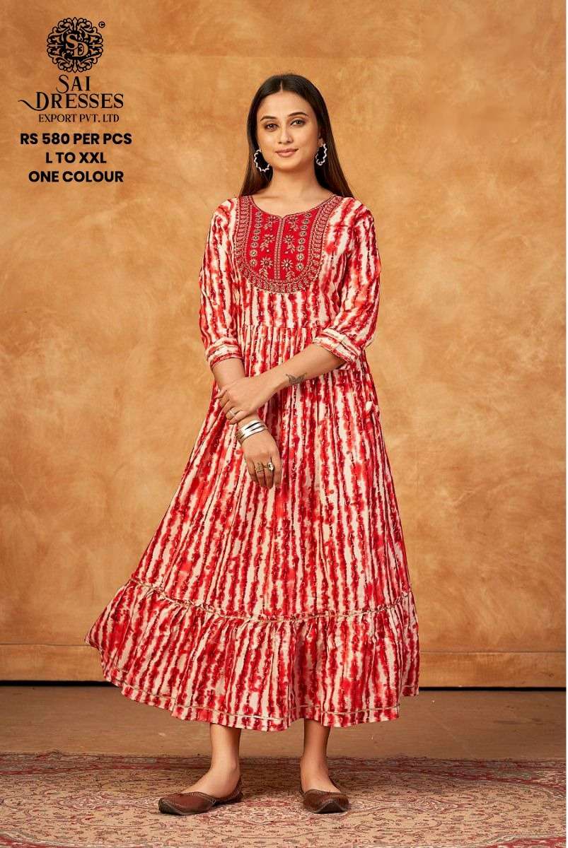 SAI DRESSES PRESENT D.NO 706 FANCY LONG DESIGNER KURTI COMBO COLLECTION IN WHOLESALE RATE IN SURAT