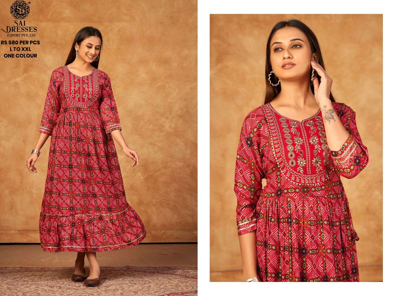 SAI DRESSES PRESENT D.NO 713 FANCY LONG DESIGNER KURTI COMBO COLLECTION IN WHOLESALE RATE IN SURAT