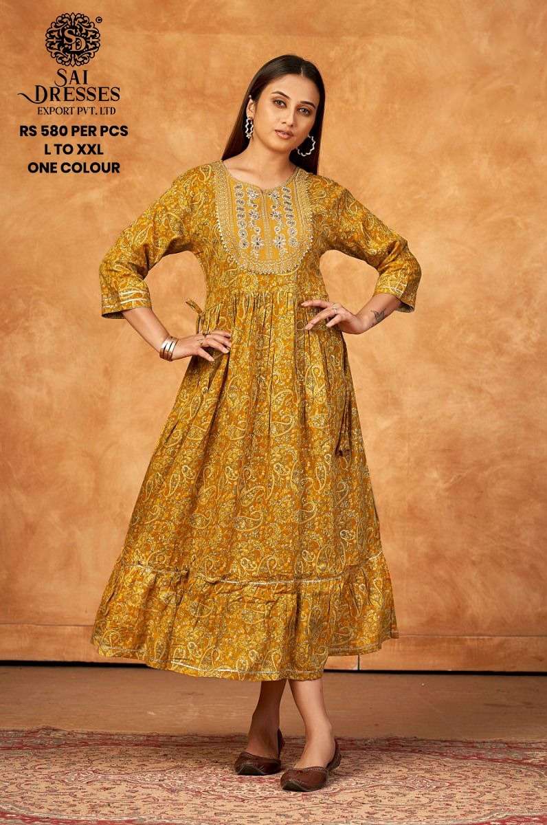 SAI DRESSES PRESENT D.NO 714 FANCY LONG DESIGNER KURTI COMBO COLLECTION IN WHOLESALE RATE IN SURAT