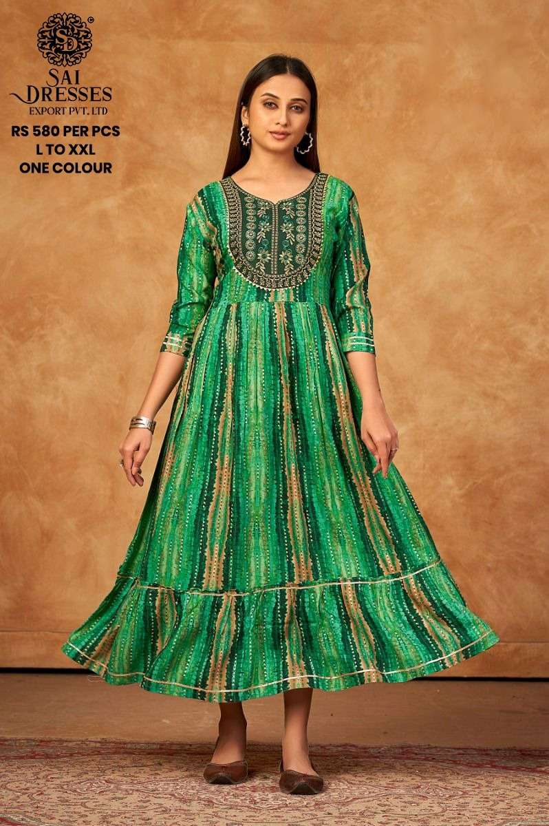 SAI DRESSES PRESENT D.NO 715 FANCY LONG DESIGNER KURTI COMBO COLLECTION IN WHOLESALE RATE IN SURAT