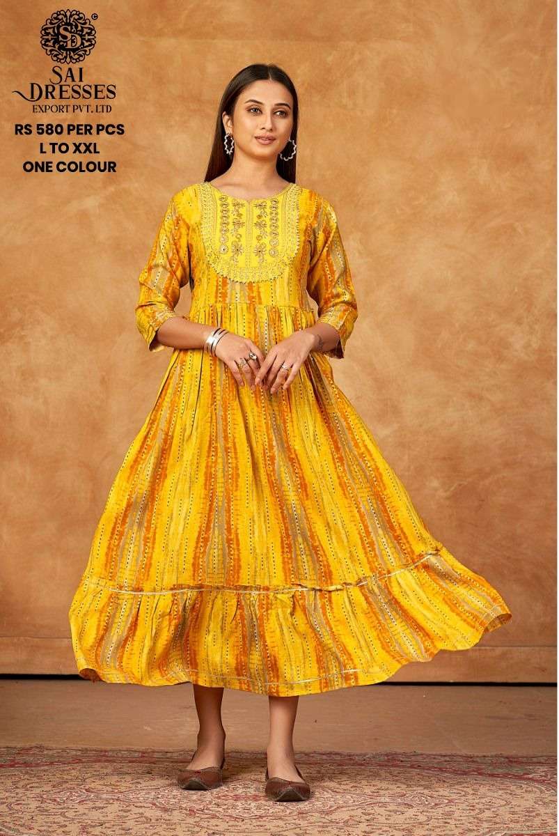 SAI DRESSES PRESENT D.NO 717 FANCY LONG DESIGNER KURTI COMBO COLLECTION IN WHOLESALE RATE IN SURAT