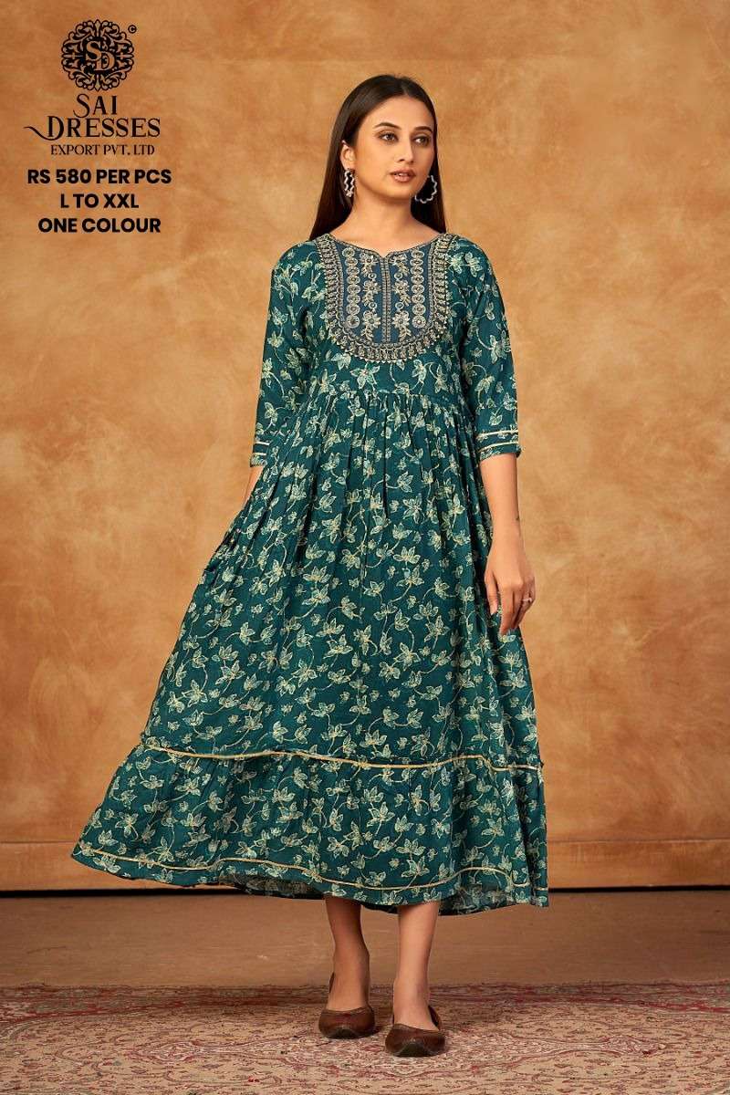 SAI DRESSES PRESENT D.NO 718 FANCY LONG DESIGNER KURTI COMBO COLLECTION IN WHOLESALE RATE IN SURAT